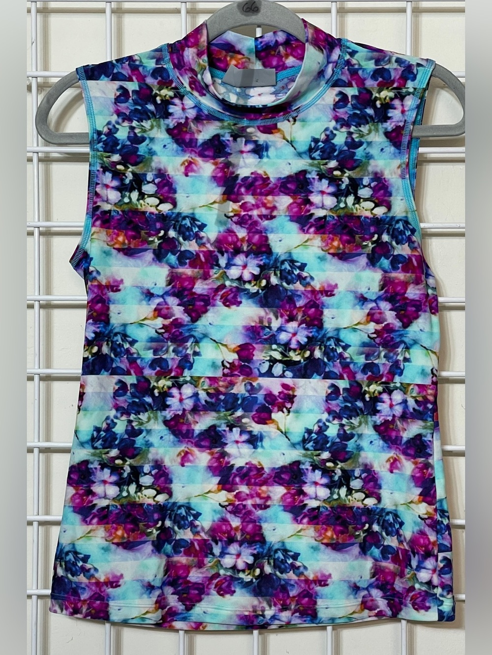 Athleta Blue Floral Fade Mock Neck Tank Rash Guard Size Small
